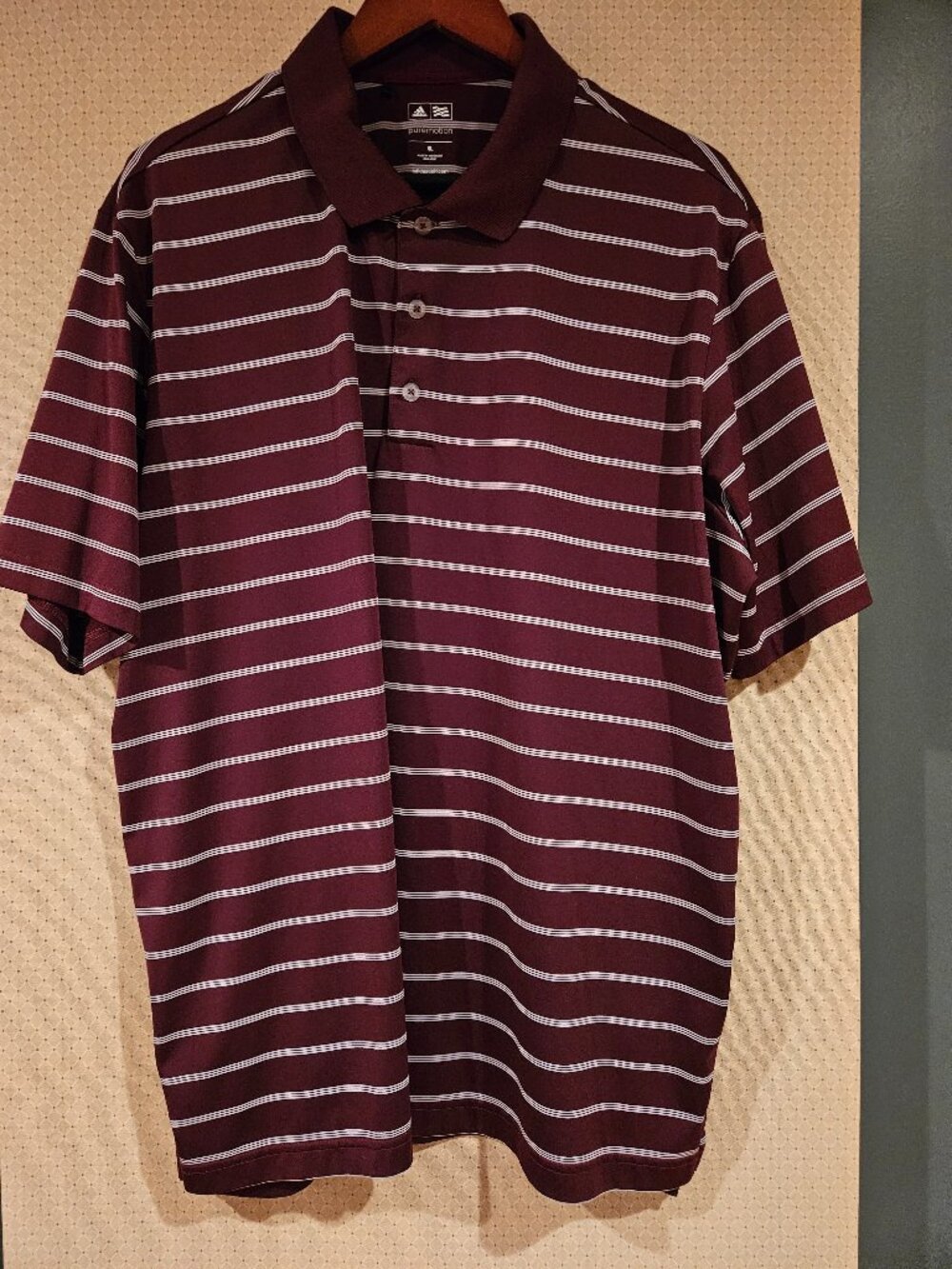 Adidas Puremotion Golf Polo Maroon White Striped Performance Men's XL